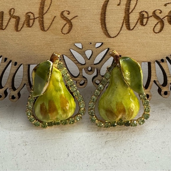 Gorgeous Vintage Vendome Uranium Crystal Rhinestones Clip On Pear Earrings - Picture 3 of 11